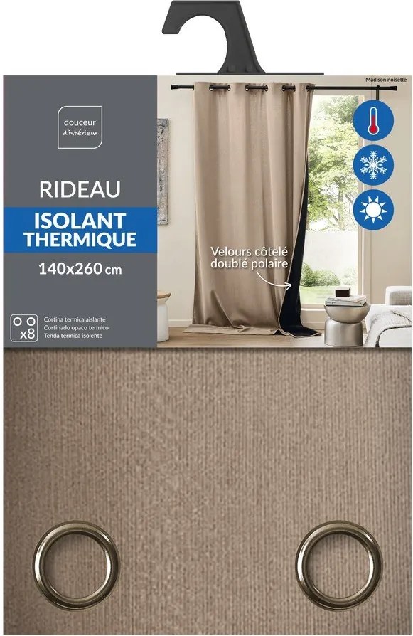 Barna kordbársony termo függöny 140x260 cm Madison – douceur d'intérieur