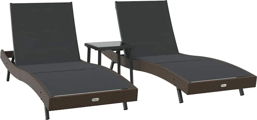 vidaXL Napozó 3 pcs Barna 197 x 70 x 82 cm polirattan
