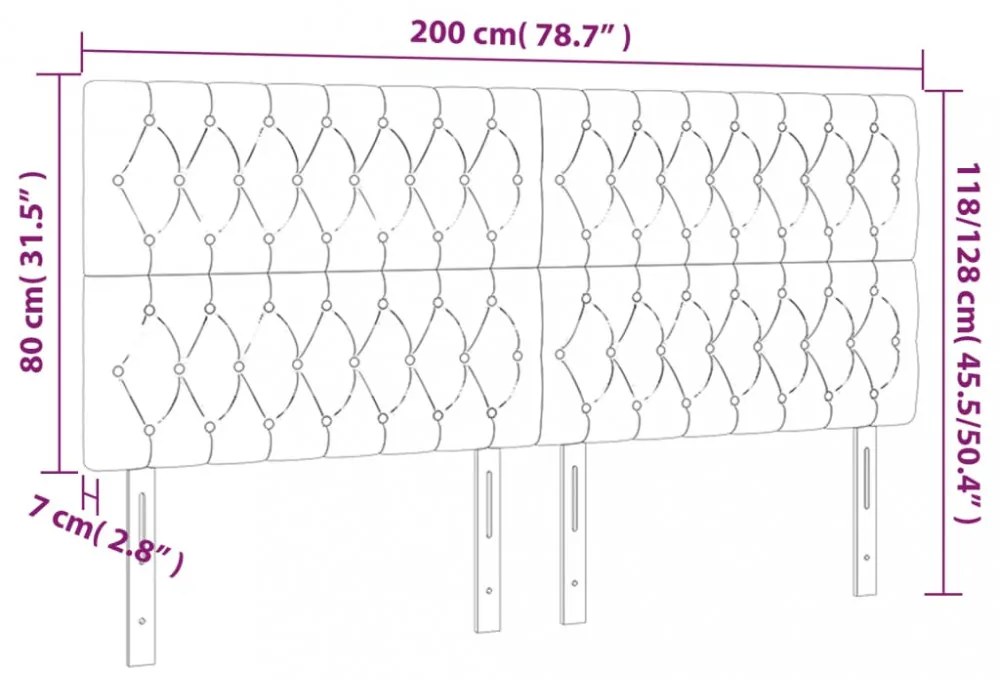 kék szövet LED-es fejtámla 200x7x118/128 cm