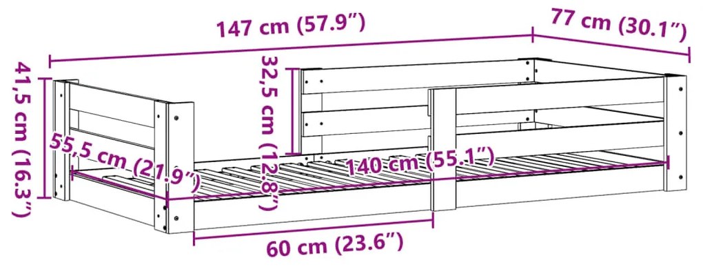 tömör fenyőfa ágykeret matrac nélkül 70 x 140 cm
