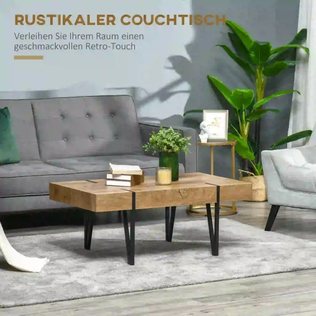 HOMCOM Dohányzóasztal, ipari design, 105 cm x 60 cm x 42 cm fekete-barna