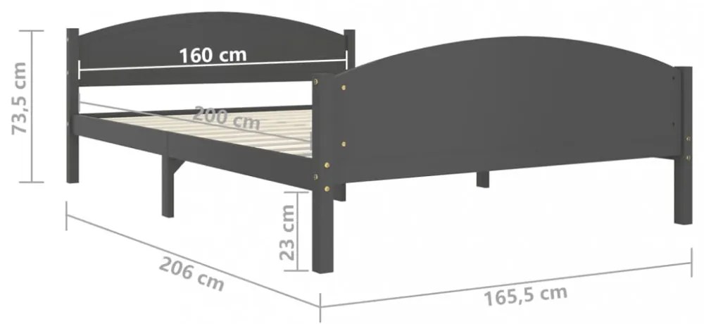 sötétszürke tömör fenyőfa ágykeret 160 x 200 cm