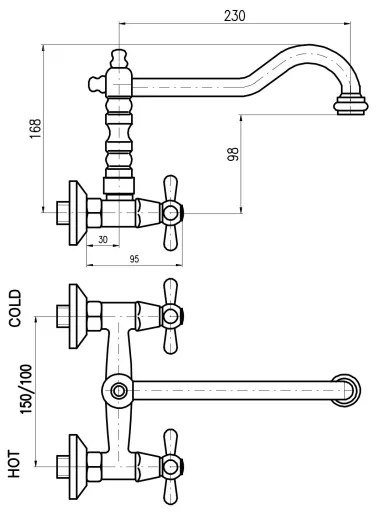RAV Slezák MK102.5/28SM - mosdó-/konyhai csaptelep MORAVA RETRO, antik sárgaréz