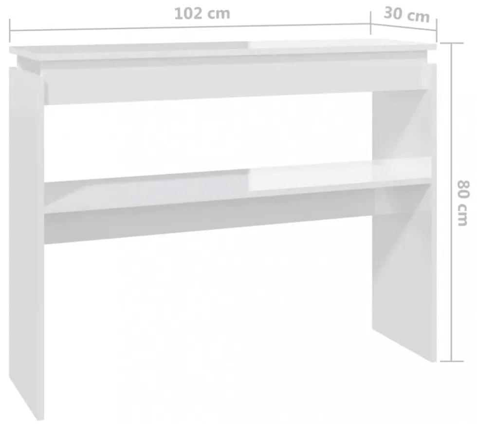 magasfényű fehér szerelt fa tálalóasztal 102 x 30 x 80 cm