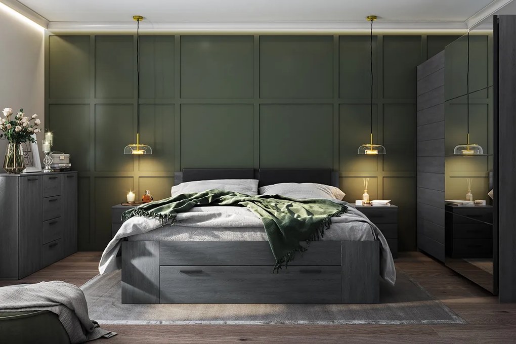 postel 160x200 kárpitozott ágy fejtámlája Galaxy 51 - tölgy carbon