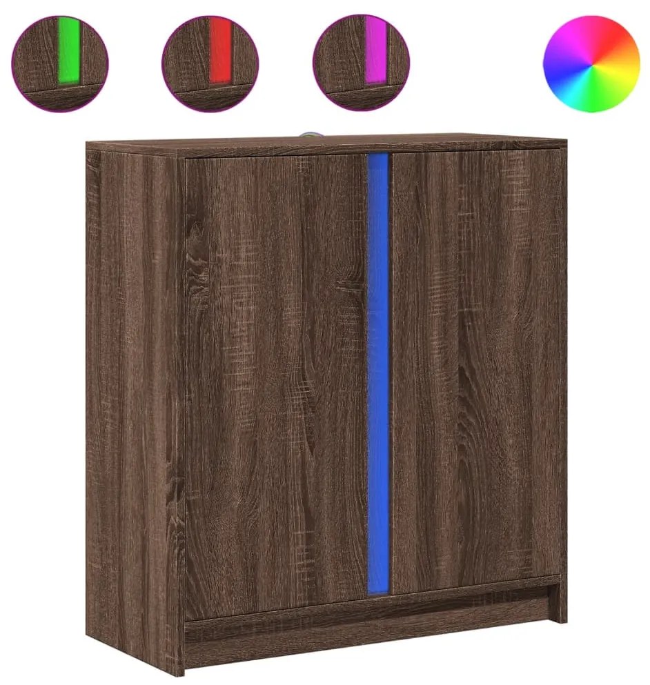 barna tölgy színű szerelt fa tálalószekrény LED-del 77x34x85 cm