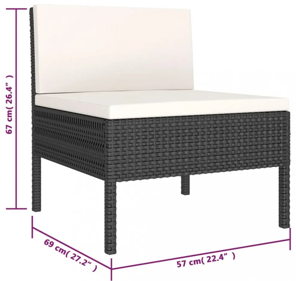 6 részes fekete polyrattan kerti ülőgarnitúra párnákkal