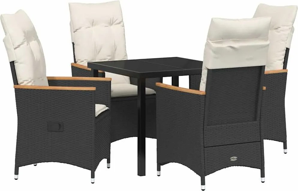 vidaXL Kert étkező szett párnával 5 pcs Fekete polirattan