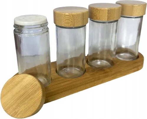 Smukee Bambusz fűszertartó állvány 4 db 22,9 x 7 cm-es tárolóval