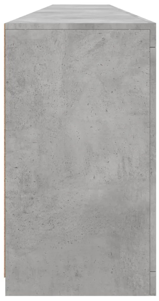 betonszürke tálalószekrény LED-világítással 283x37x67 cm