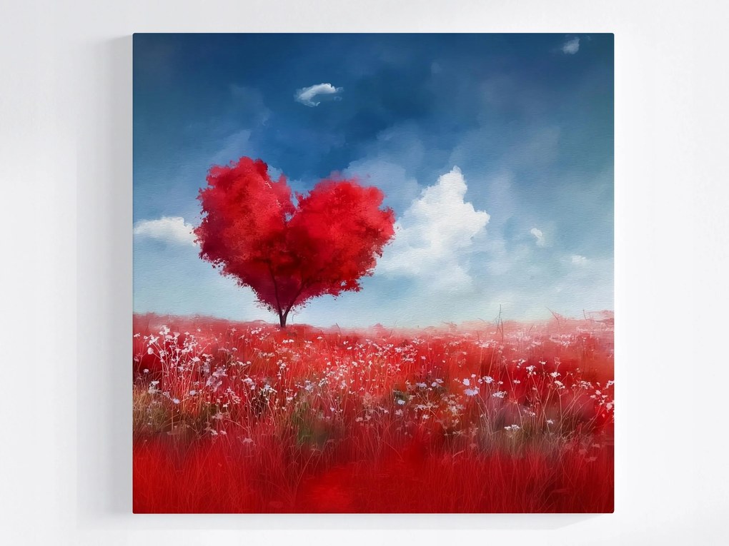 Canvas Vászonkép Piros Szív Fa Szerelem Romantika 40x40