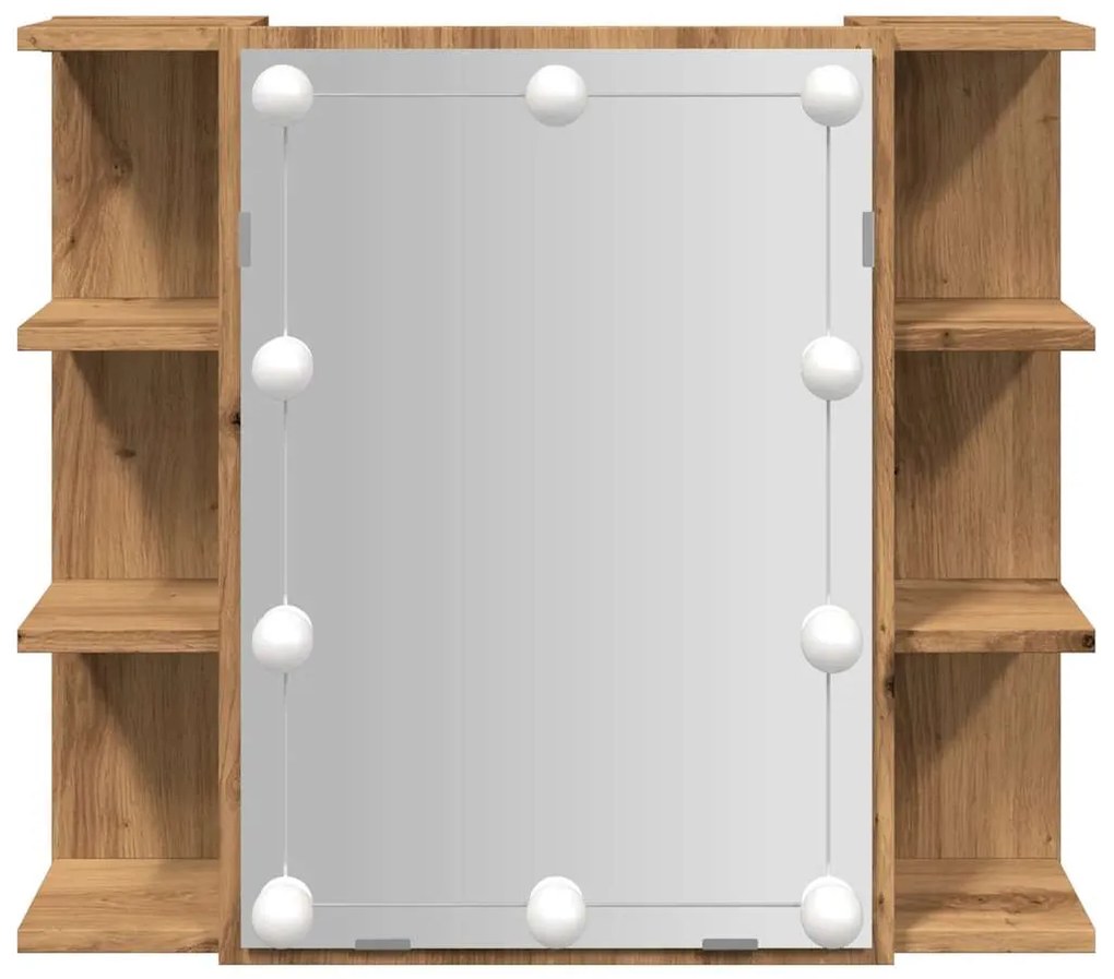 kézműves tölgy tükrös szekrény LED-ekkel 70 x 16,5 x 60 cm