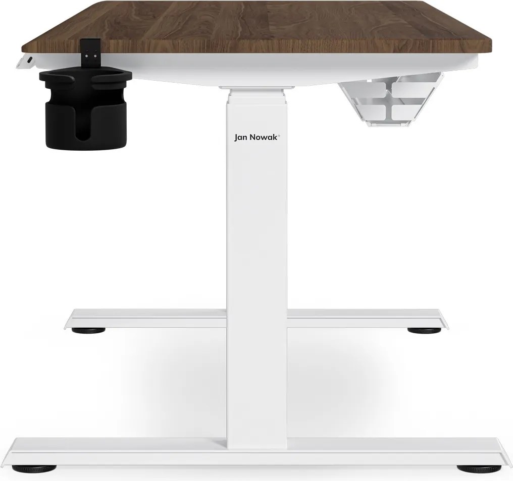 Elektromos, állítható magasságú, ergonomikus, fehér/dió íróasztal,1200x600 mm: ARIA