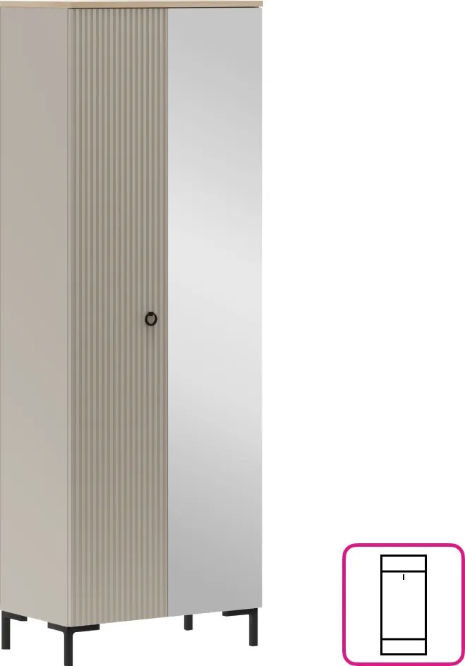 Szekrény tükörrel, szürkésbarna Taupe/silverjack tölgy, DOMCA 2D