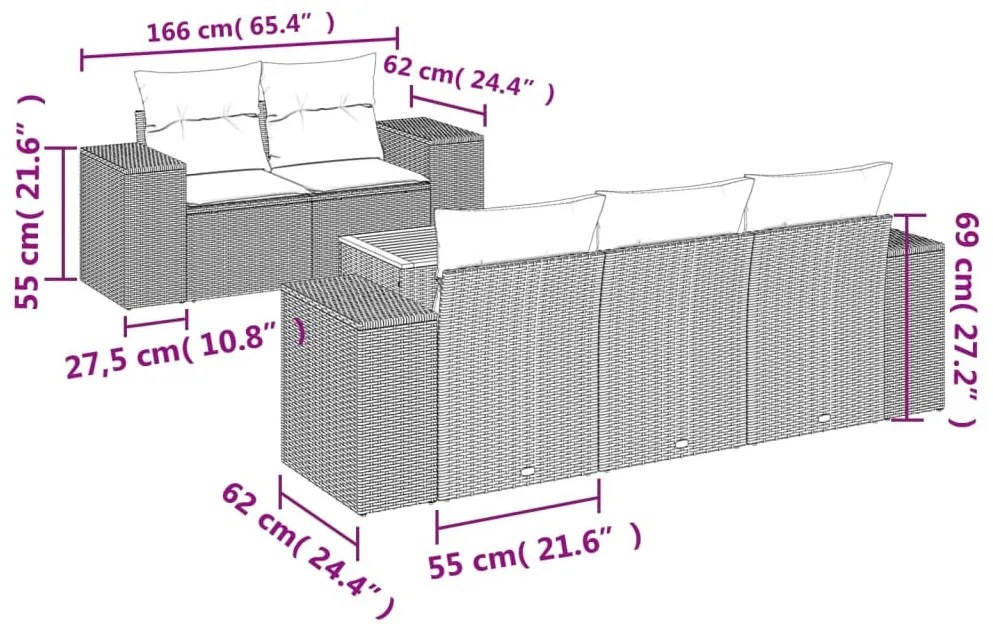 6 részes szürke polyrattan kerti ülőgarnitúra párnákkal