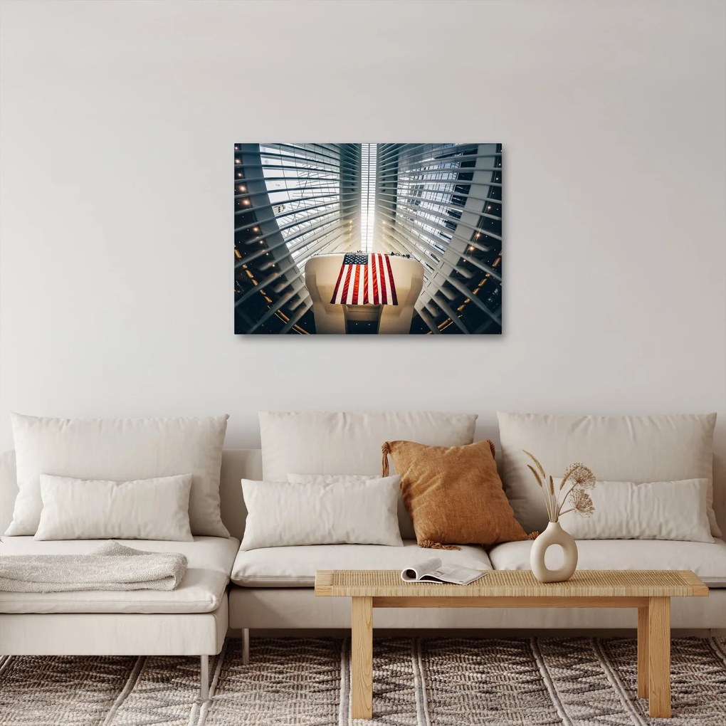 Építkezés az USA zászlóval képe (70x50 cm)