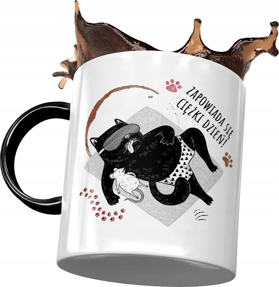 Fekete Bögre Cicával Cuki Ajándék Nyomtatott Fotóval