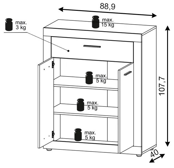 Komód 2 ajtóval és 1 fiókkal Old Style Light / Matera színkombinációban – LUNA2