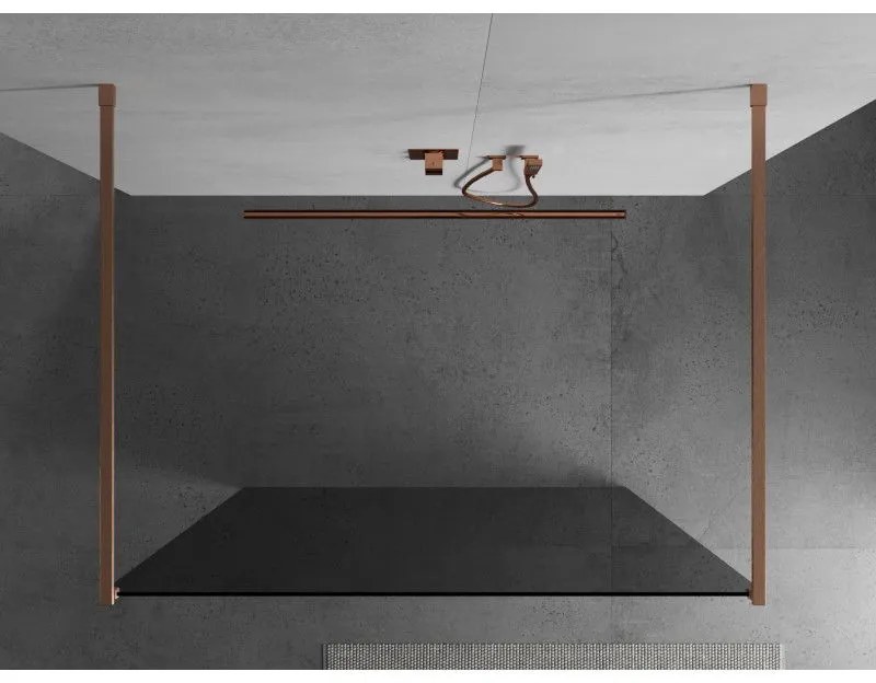 Mexen Kioto, Walk-In zuhany paraván 120 x 200 cm, 8mm szürke üveg, réz matt profil, 800-120-002-65-40