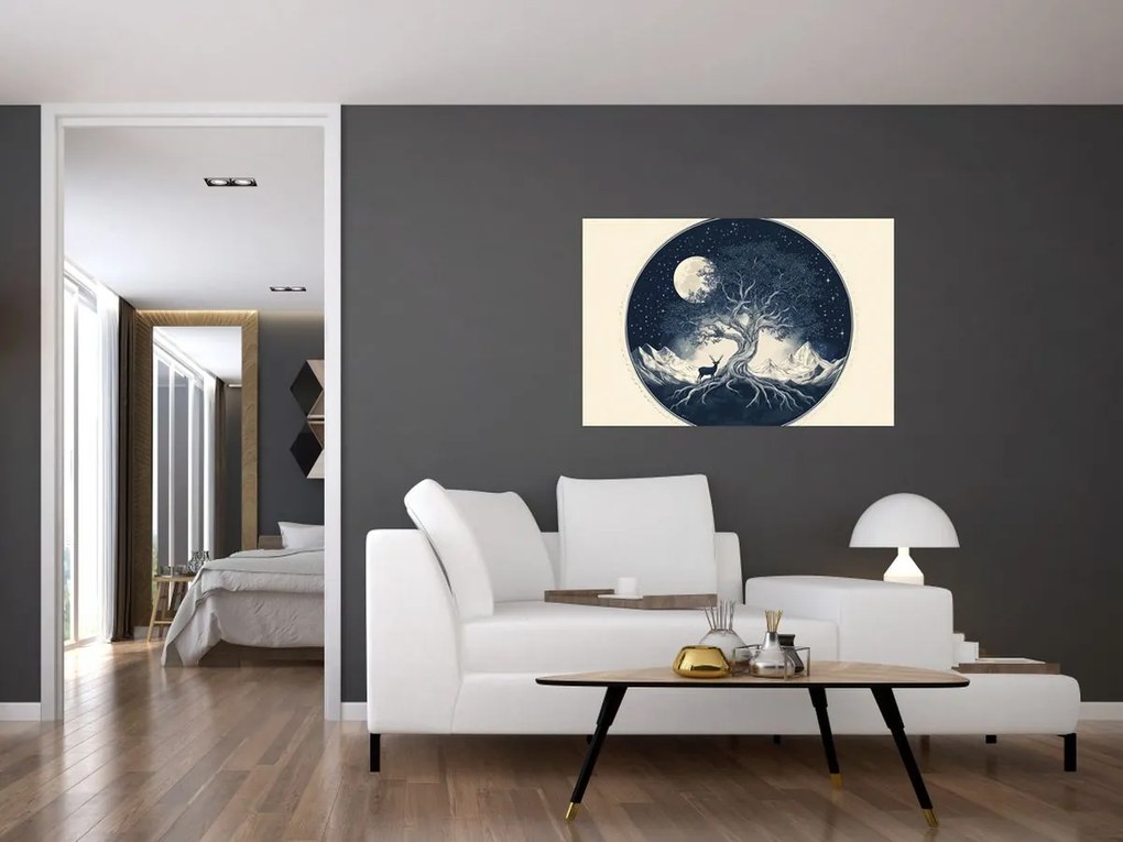 Kép – Mágikus fa szarvassal I. (90x60 cm)