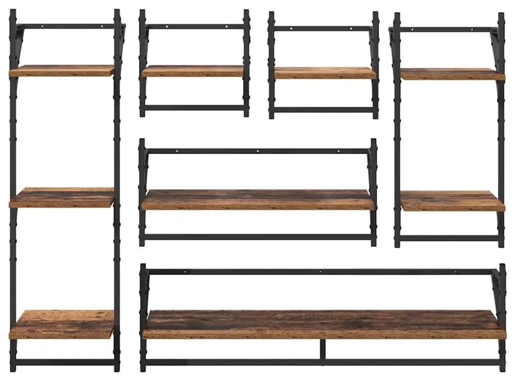 Fali polc készlet 6 pcs Öreg fa 100 x 25 x 30 cm Faanyag
