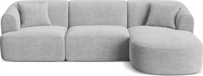 Világosszürke kordbársony sarokkanapé (jobb oldali-heverő résszel) Campi – Cosmopolitan Design