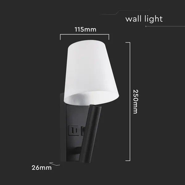 LED fali lámpa USB-porttal LED/2W/230V 3000K fekete/fehér