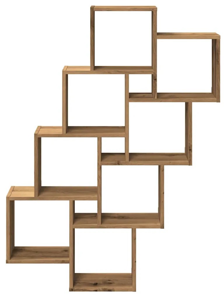 kézműves tölgy színű szerelt fa fali kocka polcok 90x15x119,5cm