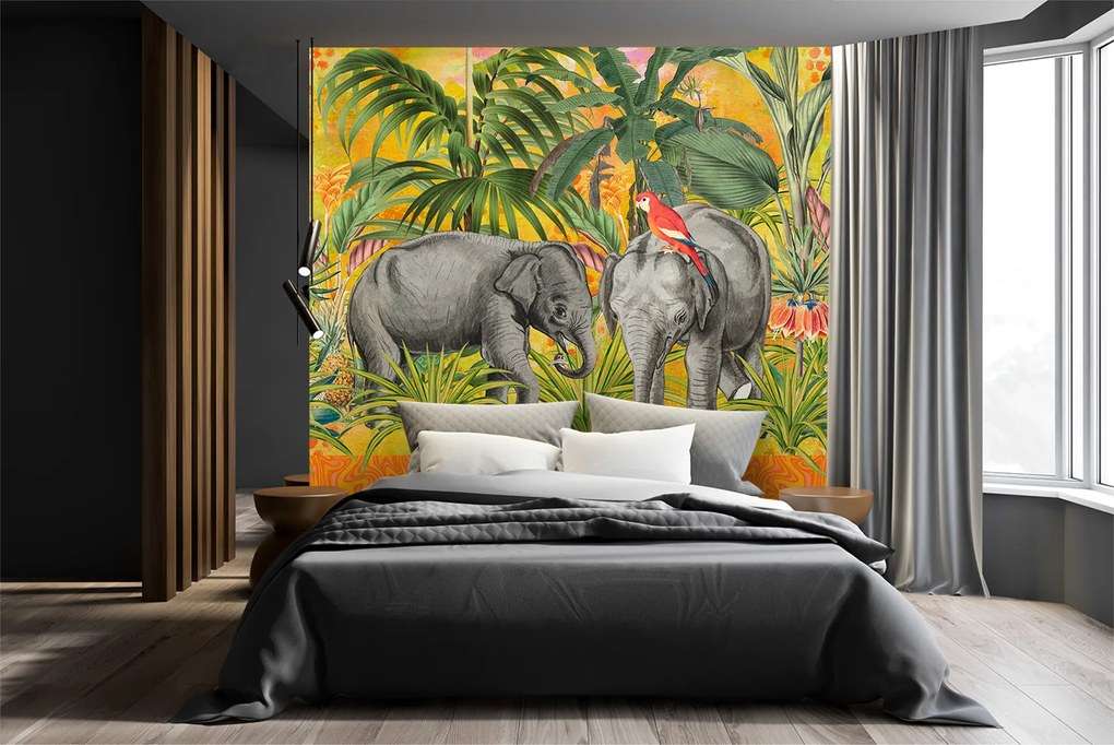 Gario Fotótapéta Narancssárga absztrakt állatok elefántok - Andrea Haase Anyag: Vlies, Méret: 200 x 200 cm
