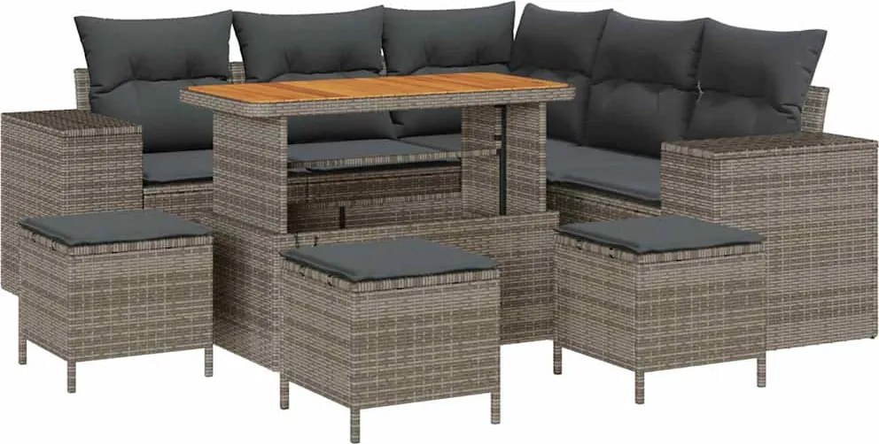 vidaXL Kerti Kanapé Szett párnával 9 pcs Szürke polirattan