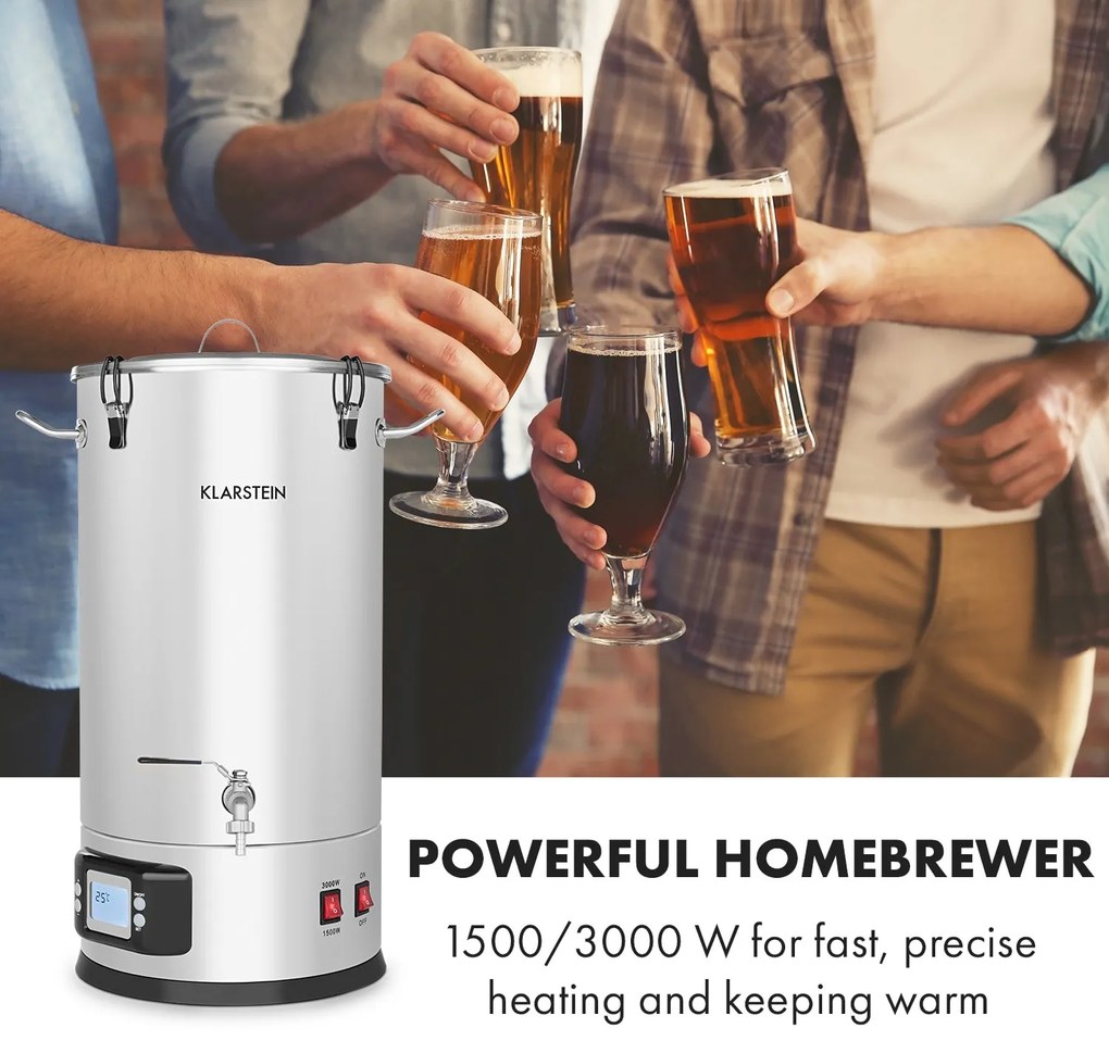Klarstein Maischfest 25, sörfőző üst, 5 részes, 25 l, 1500 W/ 3000 W, érintős LCD, rozsdamentes acél