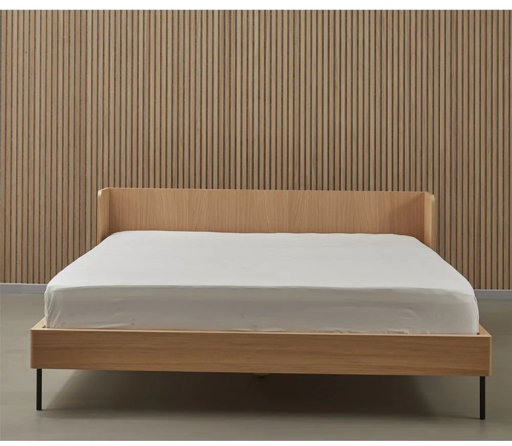 Natúr színű franciaágy tölgyfa dekorral 180x200 cm Wrap – Bonami Selection