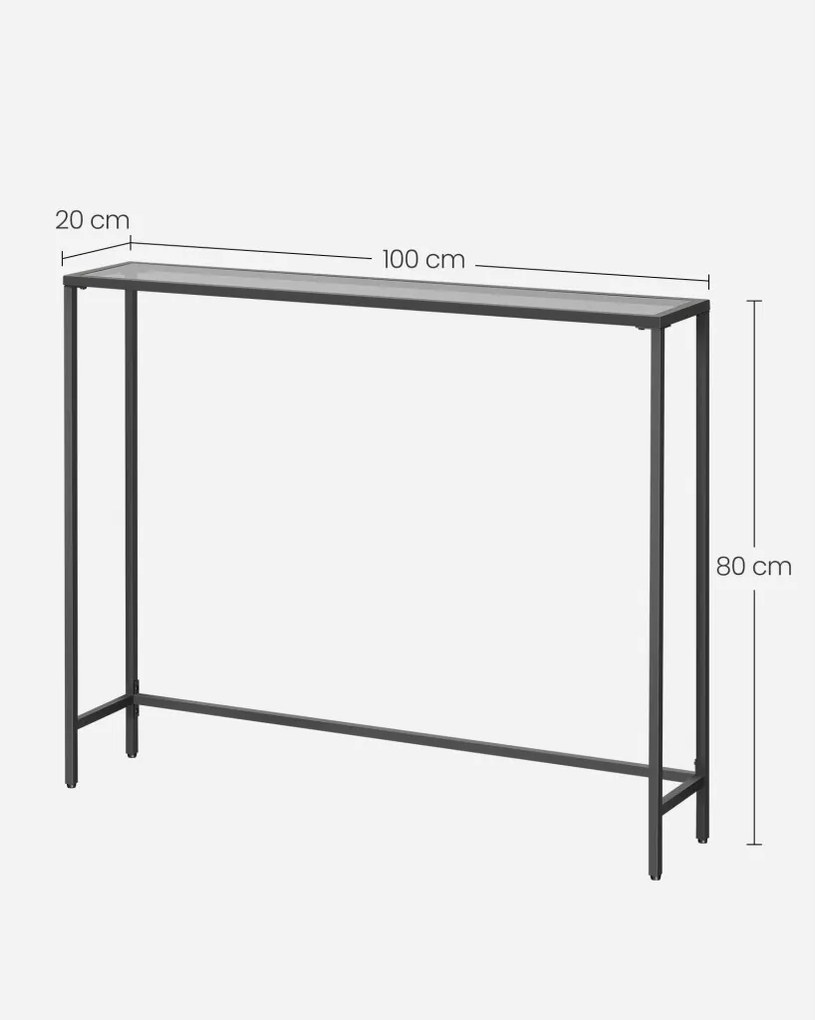 Konzolasztal edzett üveglappal, fekete 100x20x80cm