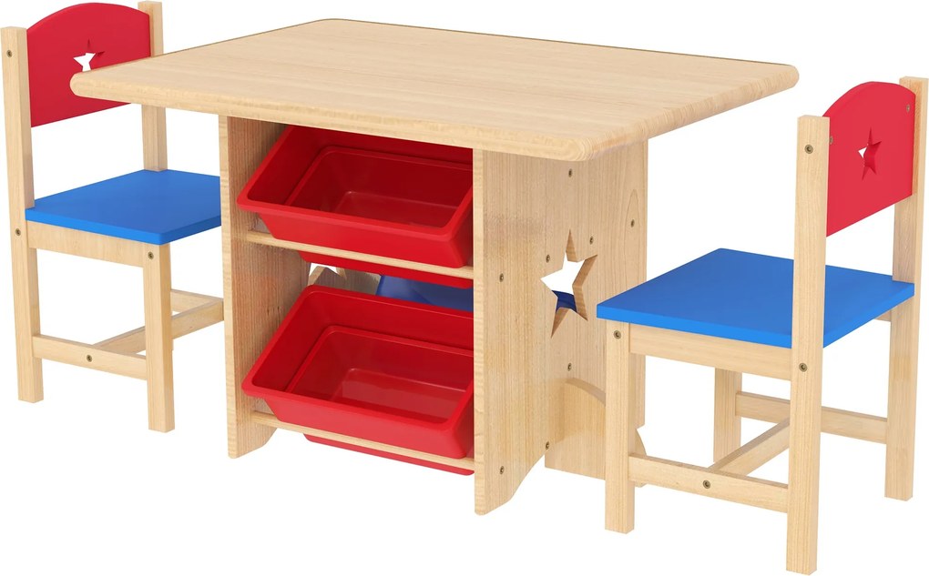 AIYAPLAY 3 darabos Gyerek Asztal és Szék Készlet - Gyermek Asztal 2 Székkel és 4 Tároló Kosárral - Bútor Készlet Gyerekek Tevékenységeihez 3 Éves Kor