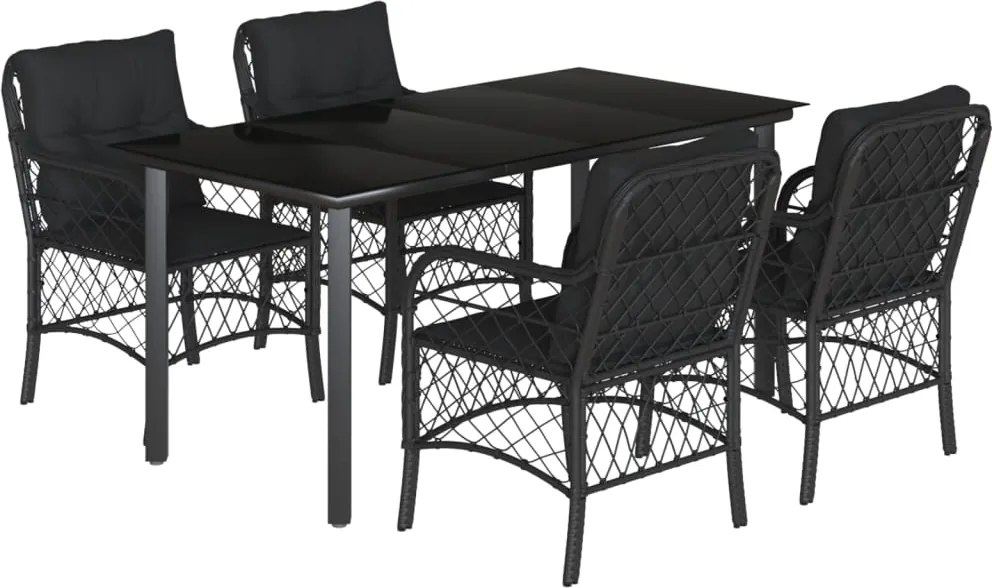 vidaXL 5 részes fekete polyrattan kerti étkezőgarnitúra párnákkal