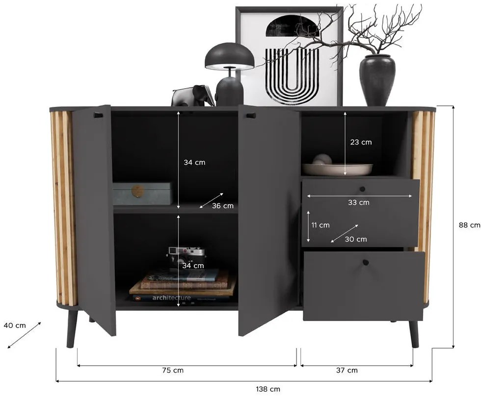 Pure fiókos szekrény kézműves tölgy/szürke