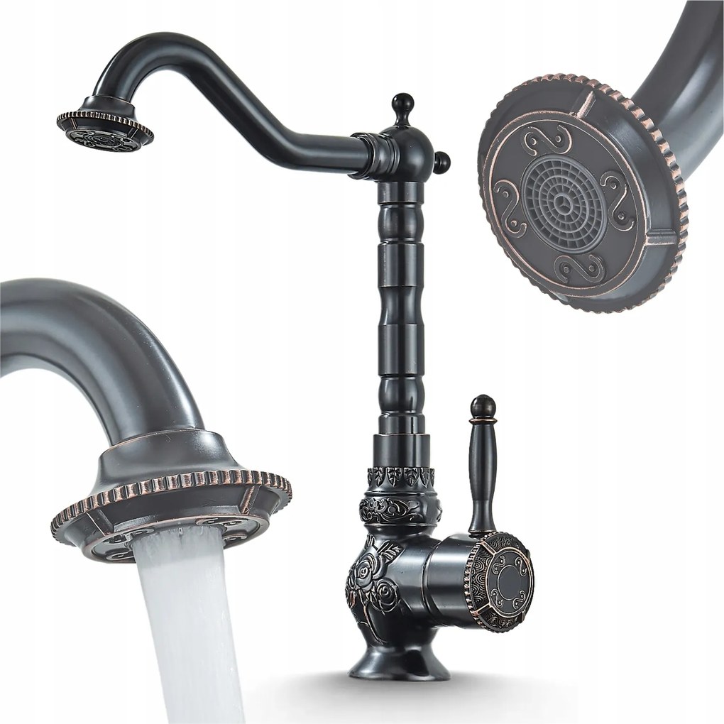 Mosdó Csaptelep Retro Antik Fekete Forgatható Kifolyócső Fürdőszoba Csaptelep