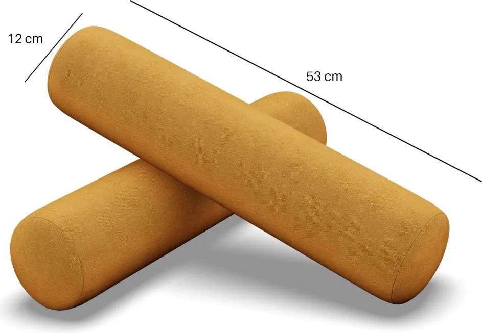 Görgős párna, 2 db, hab töltet, bársony, sárga