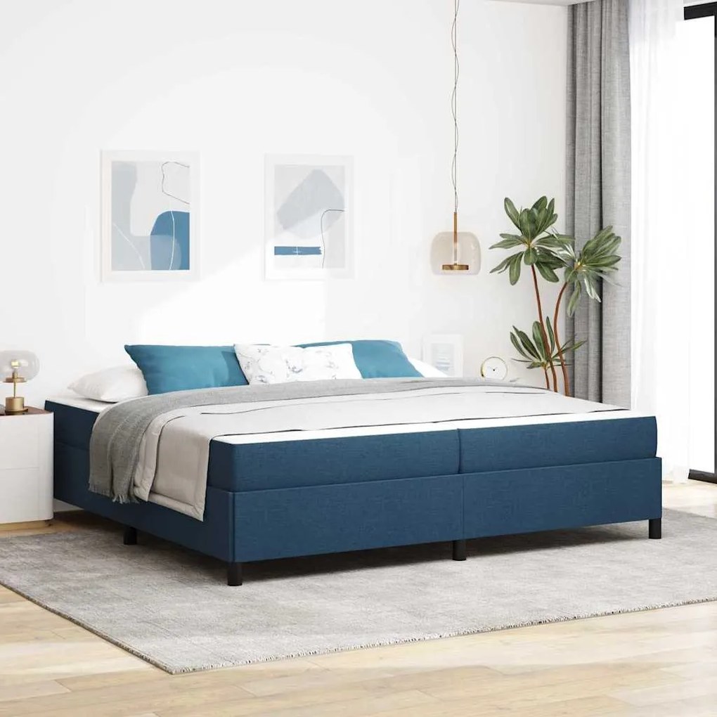 Boxrugós ágy Kék és Fekete 200 x 200 cm Textil és mérnöki fa