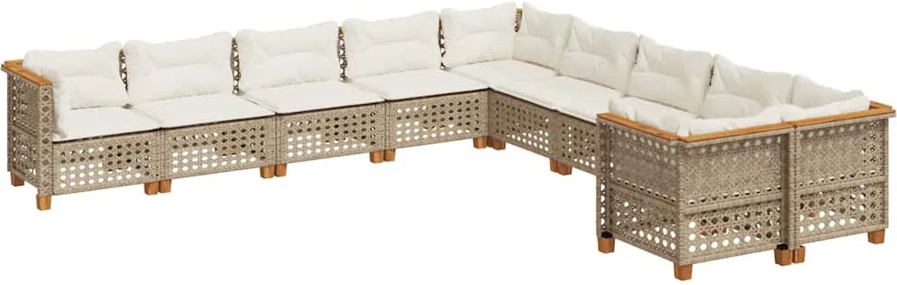 vidaXL 10 részes bézs polyrattan kerti ülőgarnitúra párnával