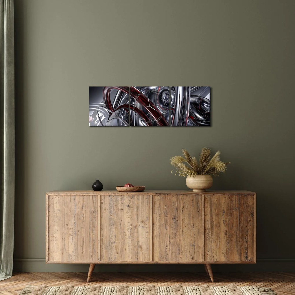 Szürke absztrakció kép (órával) (90x30 cm)
