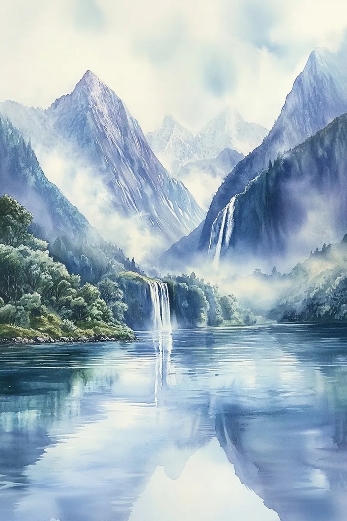 Vászonkép Canvas Tájkép Norvégia Fjord Hegyek Vízesés Tó 40x60