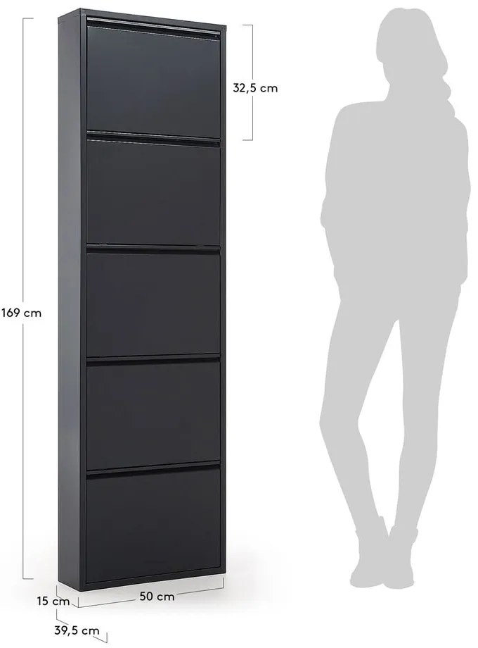 Antracitszürke fém billenő ajtós cipőtartó 50x169x15 cm Ode – Kave Home