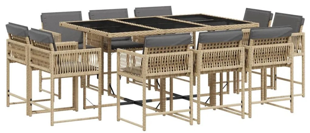 11részes vegyes bézs polyrattan kerti étkezőgarnitúra párnákkal