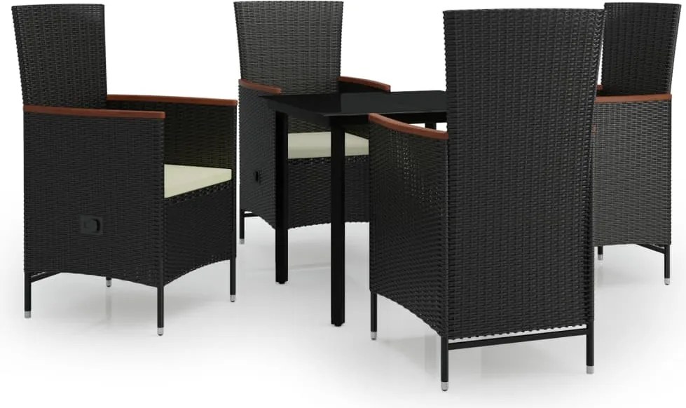 vidaXL 5 részes fekete kerti étkezőgarnitúra párnákkal