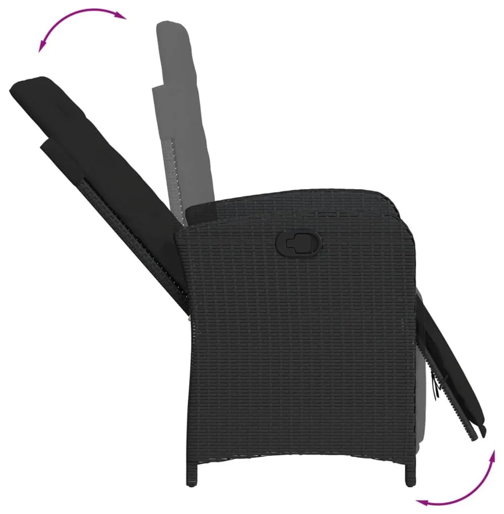 7 részes fekete polyrattan kerti étkezőgarnitúra párnával