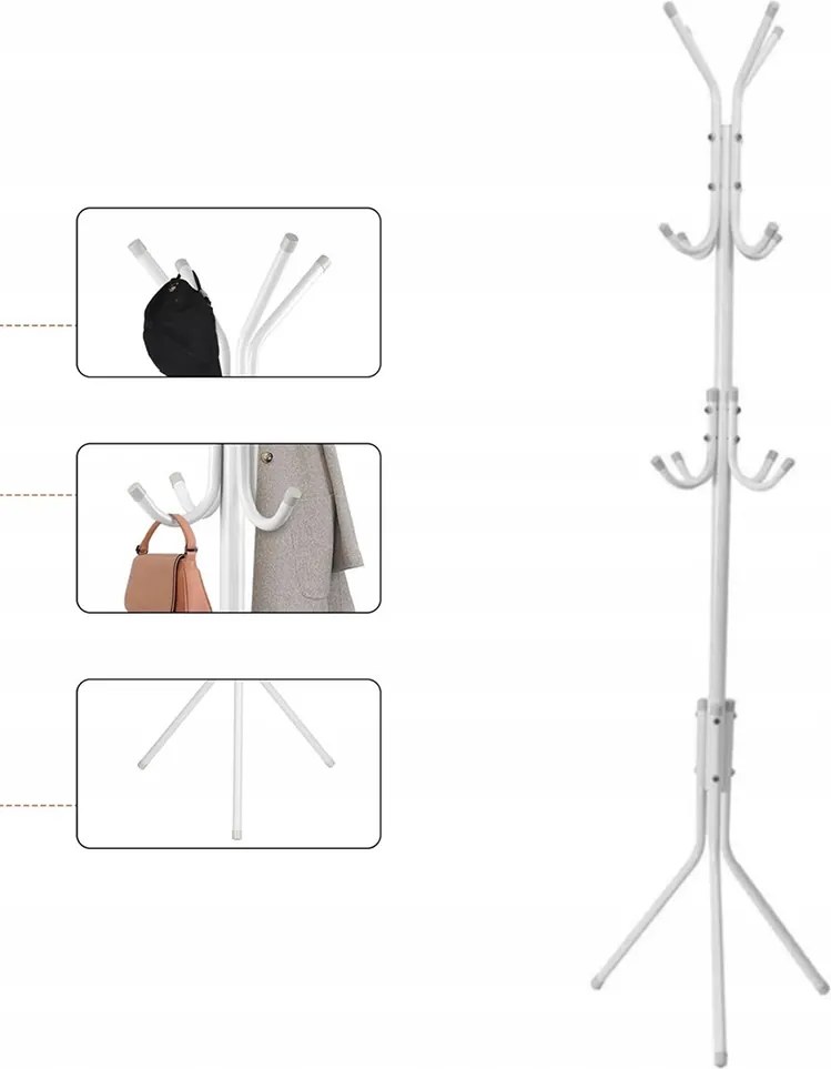 Akasztós Álló Ruhaállvány Fém Fehér 12 Kampós Erős Stabil