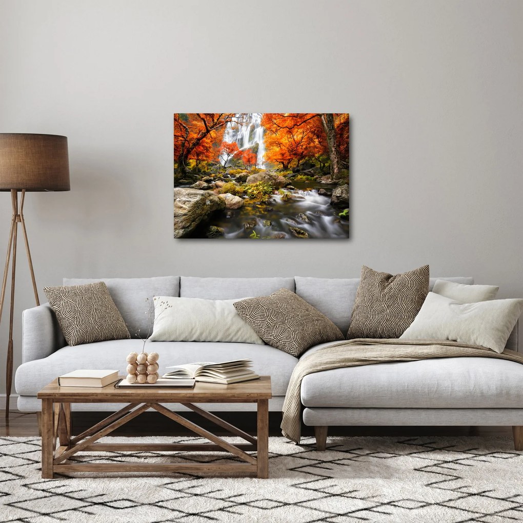 Kép - vízesések a narancssárga erdőben (70x50 cm)
