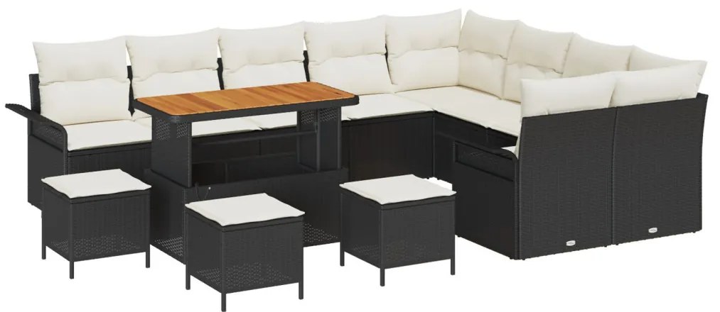 12 Darabos Kerti Kanapé Szett Párnák Szürke Poli Rattan Akácia, 2-Fős Kerti Kanapé Tárolóval & Párnákkal Szürke Poli Rattan, 3 Darabos Kerti Étkező Szett Párnákkal Szürke Poli Rattan Akácia