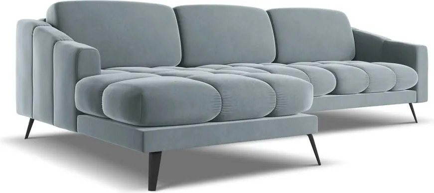 Világoskék bársony sarokkanapé (bal oldali) Nalu – Makamii